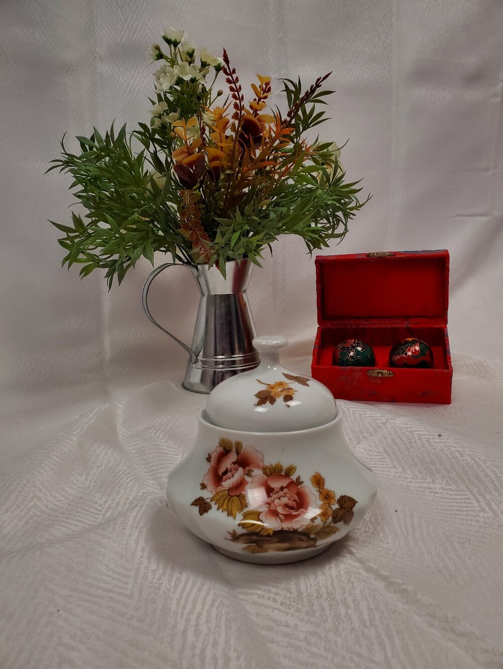 Porcelain Floral Sugar Jar in Pink and Gold